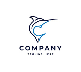 swordfish vector logo design. minimalist line fish logo design