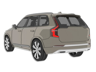 Transportation, grey SUV car with rear lights on, rear perspective view, marker style