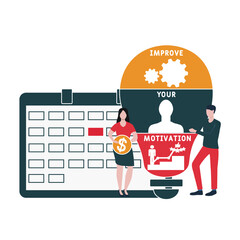 Flat design with people. IYM - Improve Your Motivation acronym. business concept background. Vector illustration for website banner, marketing materials, business presentation, online advertising