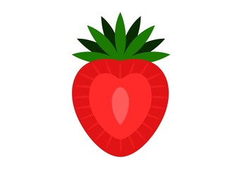 Half strawberry with leaves.  Vector graphics on a white background.