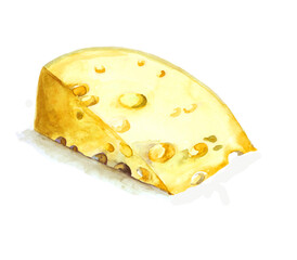 Peace of cheese watercolor isolated on white background illustration for all prints. Watercolor painting.