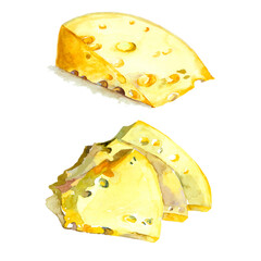 Cheese watercolor paintingisolated on white background set for all prints. Food pattern