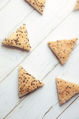Indian traditional snack Sweet kari veg puff with sesame 