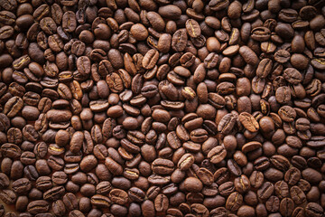 Close up of roasted coffee beans background