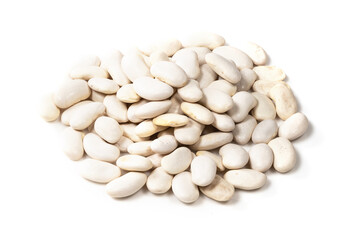 pile of white beans closeup on white