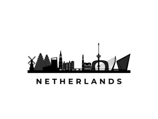 Vector Netherlands skyline. Travel Netherlands famous landmarks. Business and tourism concept for presentation, banner, web site. - obrazy, fototapety, plakaty