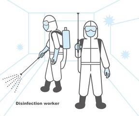 消毒作業をする人達のイラスト ベクター シンプル