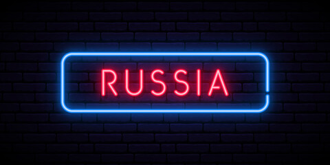 Russia neon sign. Bright light signboard. Vector banner.