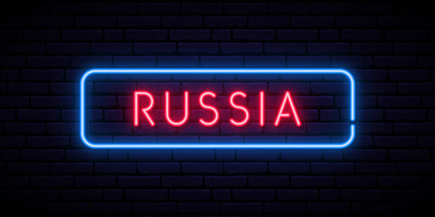 Obraz premium Russia neon sign. Bright light signboard. Vector banner.