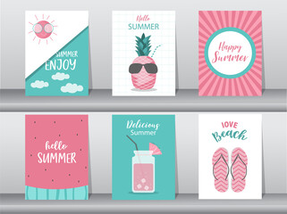 Collection set of stories design templates on summer backgrounds,pattern,poster,greeting,cards,fruits,beach,Vector illustration EPS10.