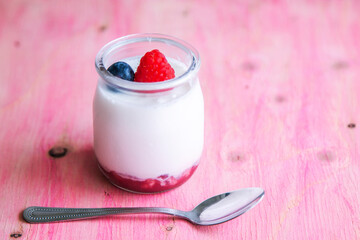 fresh yogurt with raspberries and blueberries
