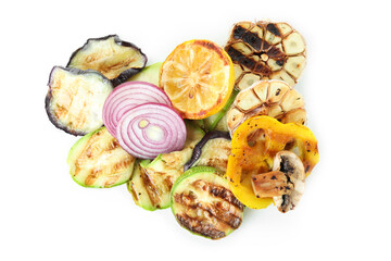 Tasty grilled vegetables isolated on white background