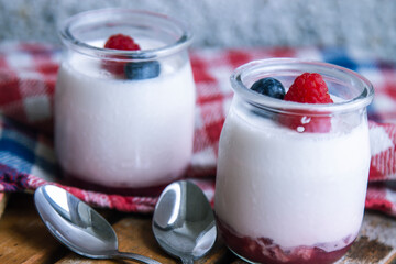 fresh yogurt with raspberries and blueberries