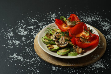 Concept of tasty eating with grilled vegetables, space for text