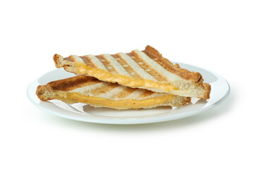 Plate with grilled sandwiches isolated on white background