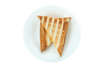 Plate with grilled sandwiches isolated on white background