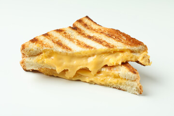 Tasty grilled sandwich on white background, close up