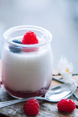 Greek yogurt with raspberries and blueberries