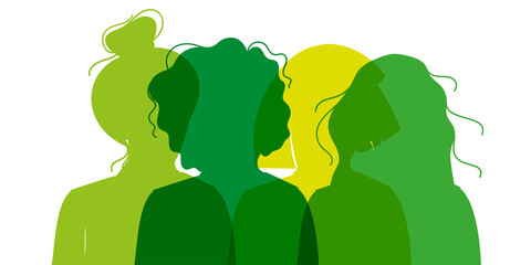 Women Silhouette of different cultures and nationalities standing together. The concept of the female empowerment movement and gender equality.