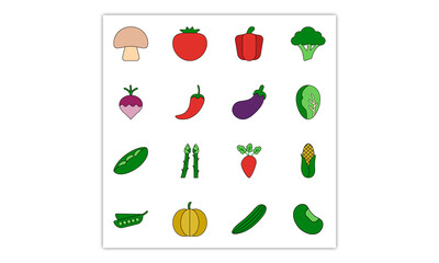 colorful vegetables on white for use as design elements, vector illustration set of icon.