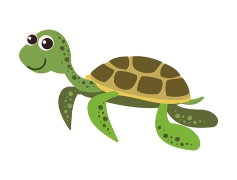 Turtle. Wild animals. Underwater world. Aquarium or tropical marine. Isolated on white background. Illustration in cartoon style. Flat design. Vector art