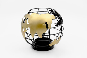 black and gold Earth globe made of wire