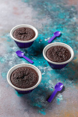 Delicious chocolate souffle with strawberries.