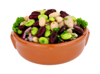 Bowl of fresh three bean salad isolated on a white background