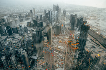 Cityscape of Dubai at dusk, view from the top of Burj Khalifa