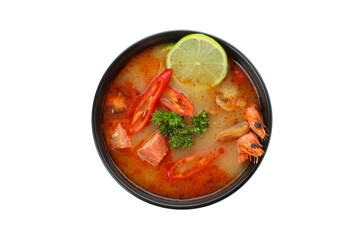Tasty Tom yum soup isolated on white background