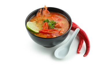 Tasty Tom yum soup isolated on white background