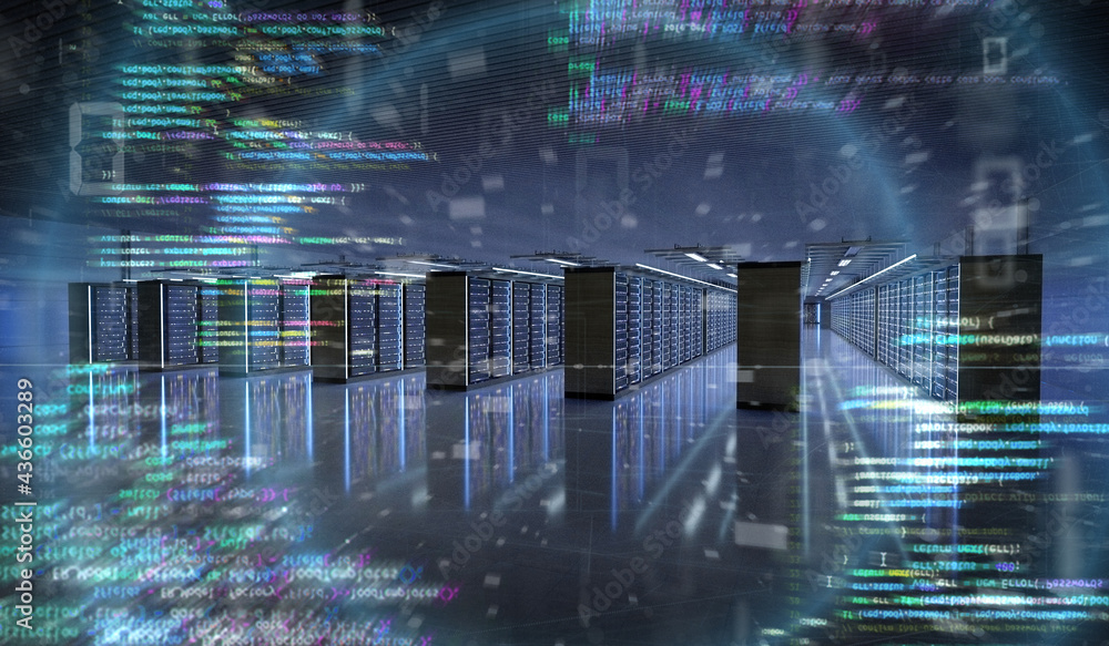 Poster server room data center - 3d rendering