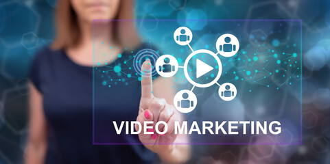 Woman touching a video marketing concept