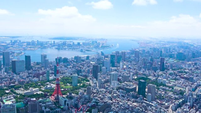 東京都心部　東京タワー　空撮映像
