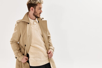 handsome man beige coat fashion modern style
