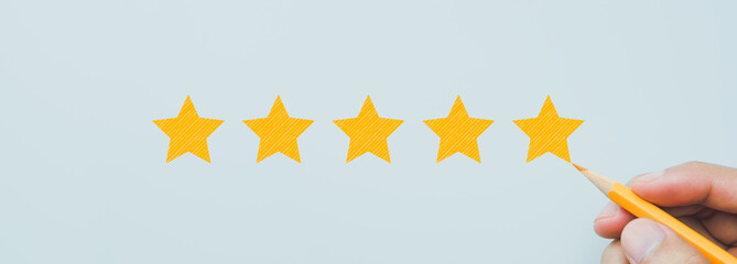 Customer service experience and satisfaction survey concepts. Five star rating