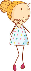 Cute girl cartoon character in hand drawn doodle style isolated
