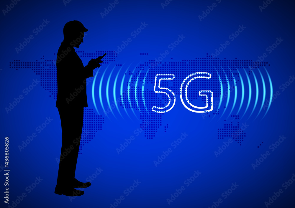 Aufkleber silhouette businessman using smartphone connection technology 5g, concept using smartphone global ne