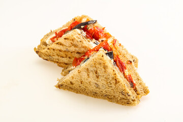 Club sandwich with eggplant and cheese