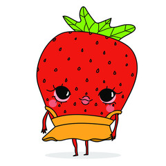 Cartoon strawberries. Cute fruit character in clothes. Vector illustration isolated.
