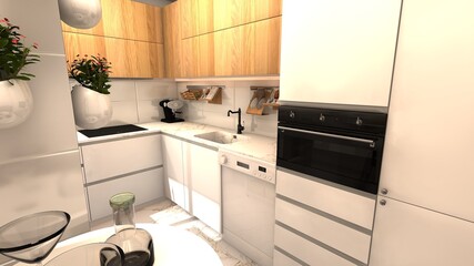 COCINA CON MESA ALTA Y ZONA  LAVADERO DE ESTILO MODERNO 