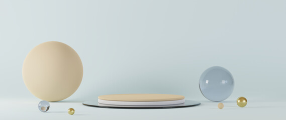 Minimal luxury design Cylinder box podium in white concrete wall background. Display scene stage platform showcase, product, presentation, cosmetic. 3D render