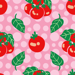 Cherry tomatos repeat pattern on pink background with circles