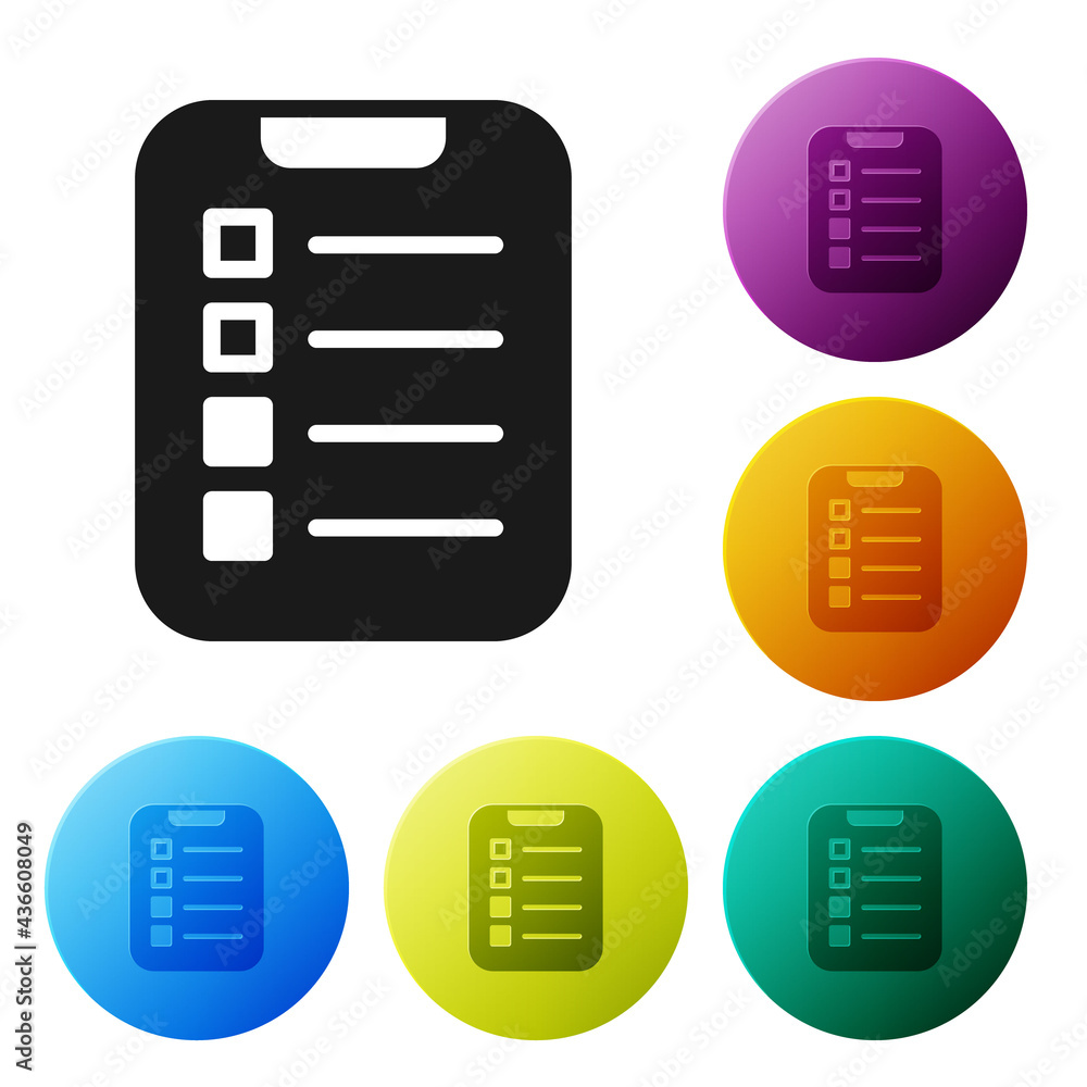 Aufkleber black to do list or planning icon isolated on white background. set icons in color circle buttons. v