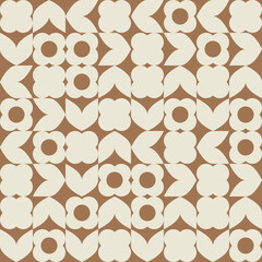 Modern vector abstract  geometric background with stylized flowers, leaves and stems  in retro scandinavian style. Pastel colored simple shapes graphic seamless pattern.