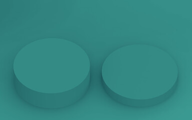 Abstract 3d green dark color cylinder podium minimal studio background.
