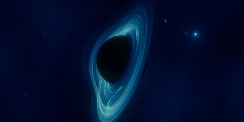 Cold nebula. Dark night sky. Dark interstellar space. 2d illustration. Black hole. Shiny stars in a deep cold space. Galactic center. Matter collapse.