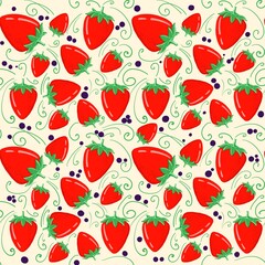 A hand-drawn image of a strawberry. A seamless nature pattern with a food theme. Ready design for fabric, paper and other objects.