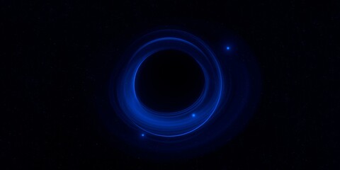 Black hole. Dark night sky. Dark interstellar space. 2d illustration. Cosmos. Powerful stars in a deep space. Blue cold nebula. Galactic center. Matter collapse.