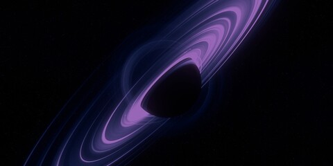 Black hole. Dark night sky. Dark interstellar space. 2d illustration. Cosmos. Powerful stars in a deep space. Blue cold nebula. Galactic center. Matter collapse.